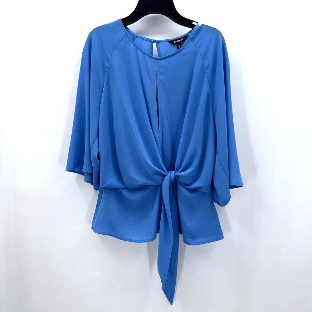 NWT Express Mock Wrap with Front Tie Accent Long Keyhole Neckline Size M - Picture 1 of 10